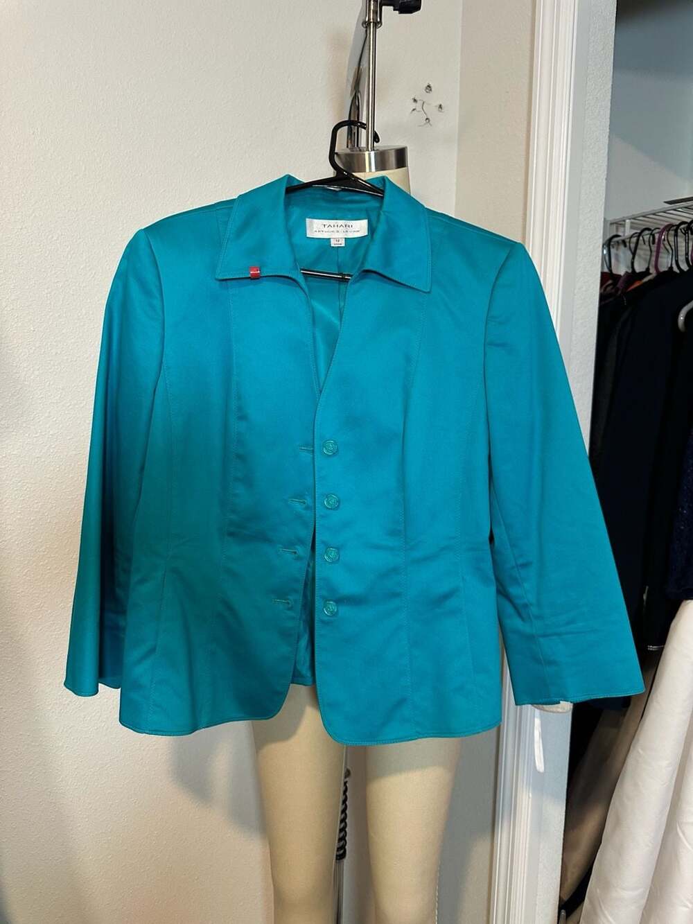 Tahari Arthur S. Levine Blazer Size 12 Teal Blue